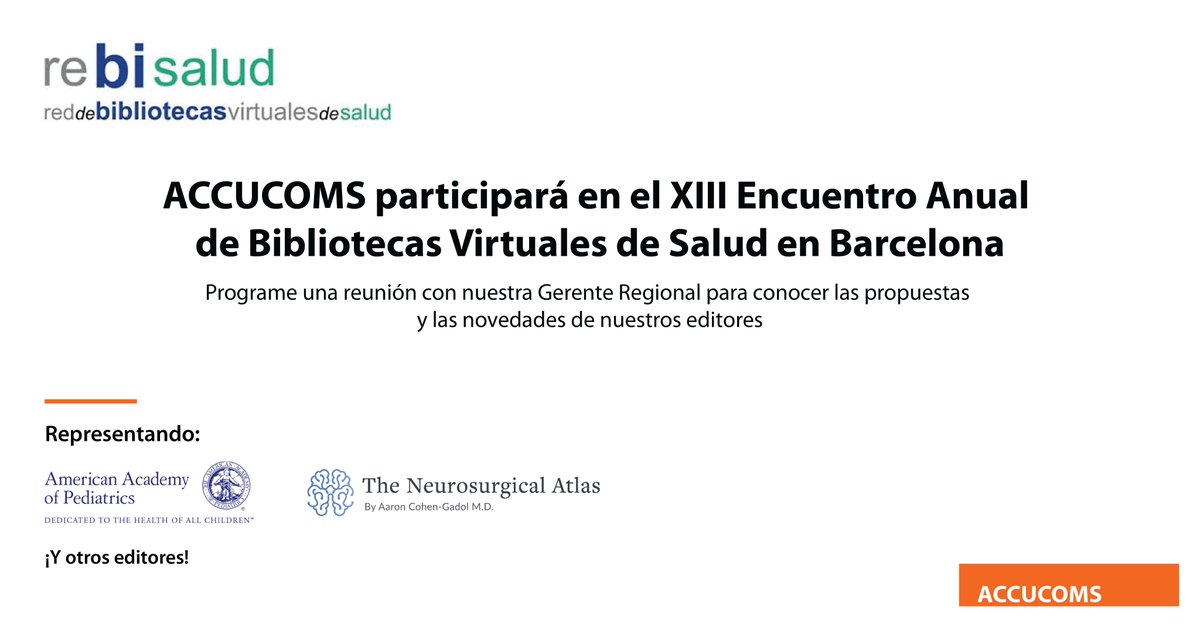 Accucoms (@accucoms) on Twitter photo ¡ACCUCOMS participará en el XIII Encuentro Anual de Bibliotecas Virtuales de Salud en Barcelona! Programe una reunión con nuestra Gerente Regional, <a href="/Fanncarol/">Fanny Monegro</a>, para conocer las propuestas y las novedades de nuestros editores.
#Rebisalud2023 #libraries #AccucomsEurope #publishing ¡ACCUCOMS participará en el XIII Encuentro Anual de Bibliotecas Virtuales de Salud en Barcelona! Programe una reunión con nuestra Gerente Regional, <a href="/Fanncarol/">Fanny Monegro</a>, para conocer las propuestas y las novedades de nuestros editores.
#Rebisalud2023 #libraries #AccucomsEurope #publishing
