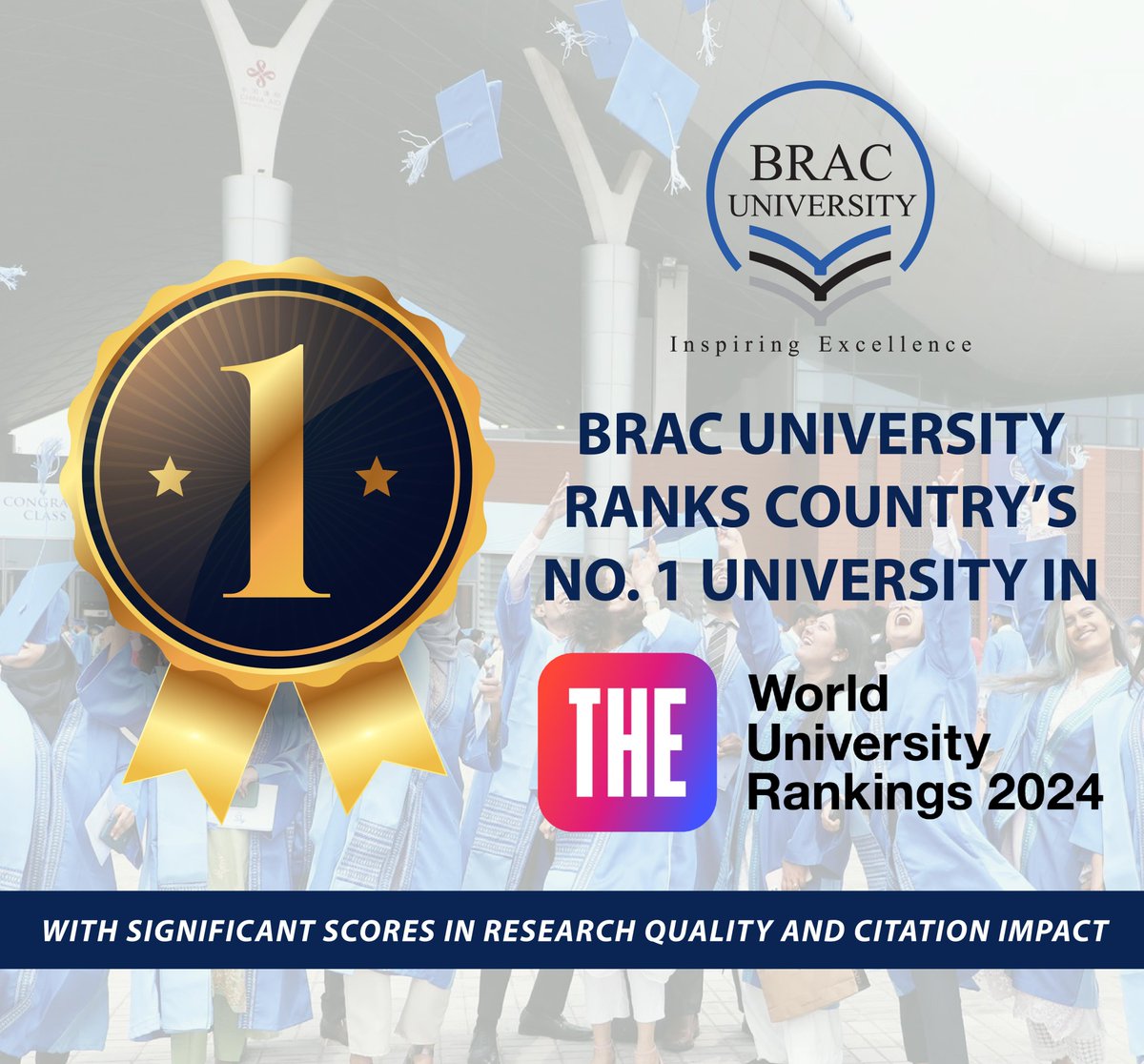 BRACUniversity's tweet photo. BRAC University has been ranked No. 1 nationally and 801–1000 globally in the Times Higher Education (THE) World University Rankings 2024, announced yesterday.

Ranking Link- https://t.co/HnRQS75TRj https://t.co/6CHakynTWo