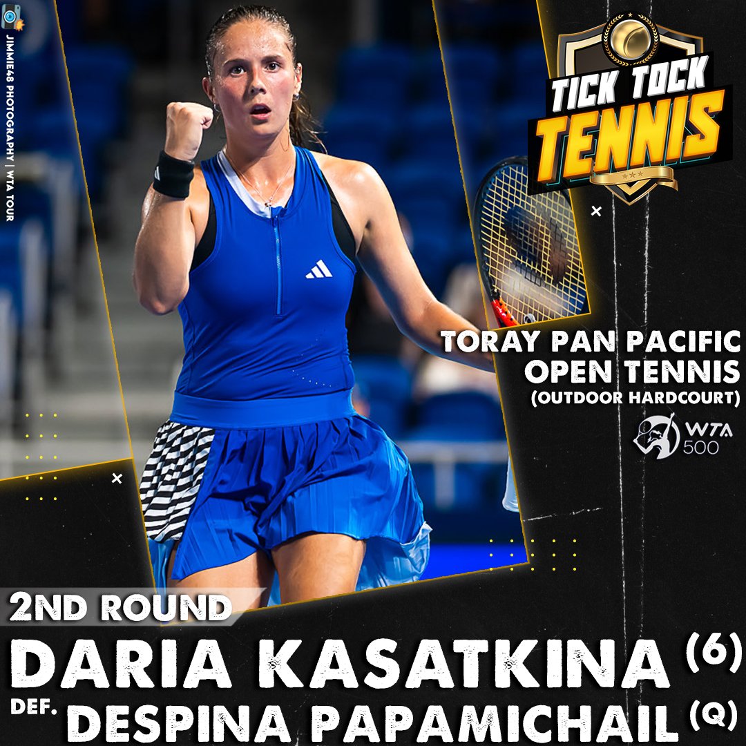 TickTockTennis's tweet photo. Dasha Gets Hot!

No, for real. It is VERY hot in Tokyo right now, and Daria Kasatkina would like the roof closed, please!

The 6th seed gets the win after a toasty, 2-hour tussle with Greek qualifier Despina Papamichail, 6-4, 6-4.

Kasatkina now faces Jessica Pegula for the semis https://t.co/AqQKyNrJpD