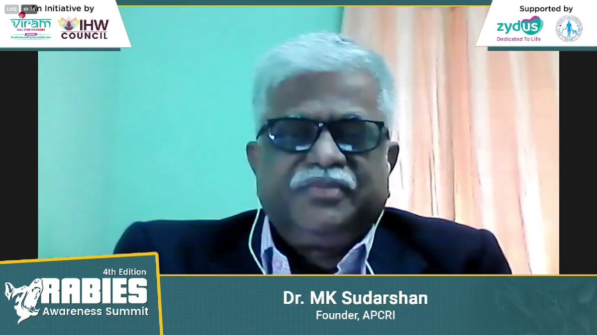 IHWCouncil's tweet photo. "Vaccination plays a crucial role in rabies prevention. Achieving a 70% vaccination rate within a specific time frame is a significant challenge that must be met. 

- Dr. MK Sudarshan, Founder, APCRI

#4thRabiesAwarenessSummit #WorldRabiesDay #VIRAM #IHWCouncil #ZydusLifescience #APCRI