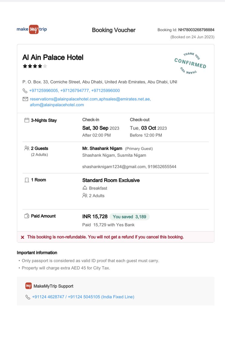 shasha_nigam's tweet image. 4 months advance International hotel Booking through @makemytrip have been denied  1week before. Have been chasing MMT customer care since last 5 days with #noresolution. And my checkin is in 1 day.
@DeepKalraMMT @Rajesh_Magow 
#disgusted #fraud