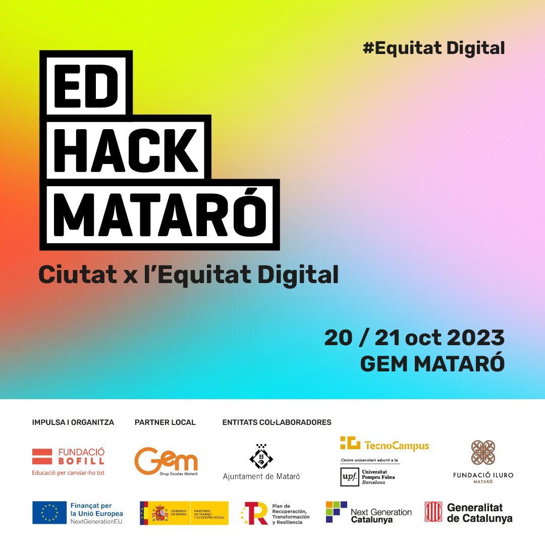 escolagem's tweet photo. Busquem persones majors de 16 anys que vulguin participar de la transformació educativa i cultural de Mataró. El 20 i 21 d'octubre @escolagem acollirà l'Edhack Mataró, una jornada on junts hackejarem l'equitat digital. 

👉 Inscriu-te a https://t.co/xHhpxpmWZ8 https://t.co/CM8465N2nt
