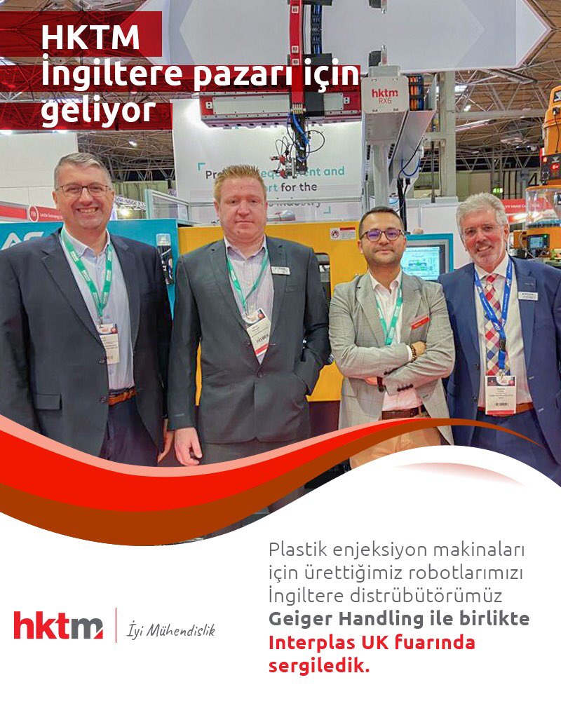 hktm1998's tweet photo. HKTM, İngiltere pazarı için geliyor!💥
Plastik enjeksiyon makinalarında kullanılmak üzere ürettiğimiz robotlarımızı İngiltere’deki distrübütörümüz olan Geiger Handling UK ile Interplas UK fuarında sergiledik.
#HktmRobot #GeigerHandling #Interplas2023
#MotionControlTechnologies https://t.co/A2qIqgTVef