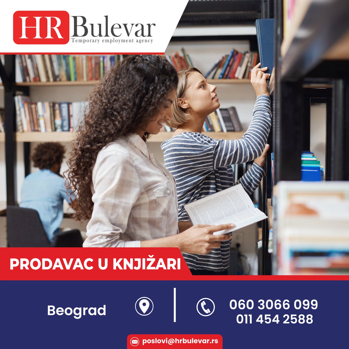 HRBulevar's tweet photo. U potrazi smo za kandidatom koji bi radio na ✔️poziciji: Prodavac u knjižari.
Prijave kandidata u toku. Pozovi na telefon:☎️011/454-25-88, 060/3066-099, za više detalja o opisu posla saznaj na 🌐linku: 
https://t.co/ejUz48DVkE
 #jobs #workers #posao #oglasizaposao #prijava https://t.co/jpF3ykruSL