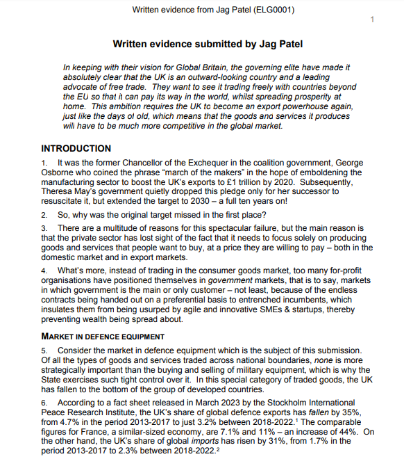 JagPatel3's tweet photo. NEW: @CommonsBTC has published my written submission in connection with its inquiry into Export-led growth.

Far from contributing to #export-led growth, the #defence industry in the UK has become a drag on the economy.

Download the full pdf paper here⬇️
https://t.co/psBoKMQjgv https://t.co/GUNMA0sLqB