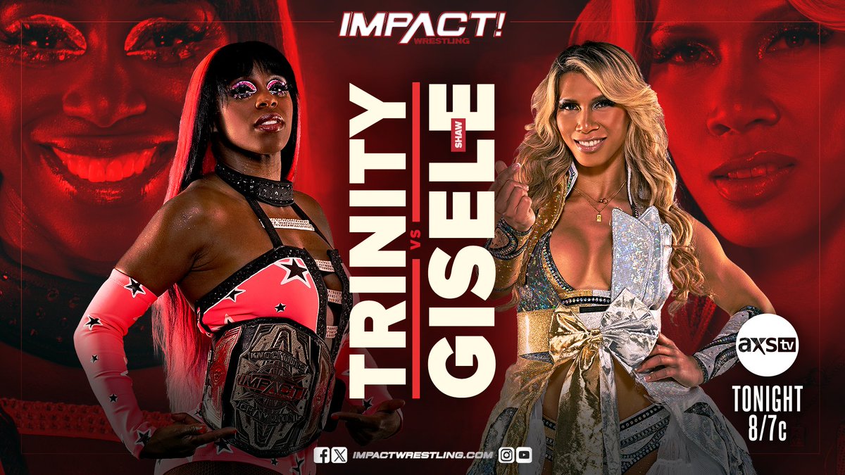 ThisIsTNA's tweet photo. Get ready for a Knockouts showdown tonight at 8/7c on #IMPACTonAXSTV as @GiseleShaw08 takes on Knockouts World Champion @TheTrinity_Fatu! Who will shine on the road to BFG?! https://t.co/TH9eJT1soI