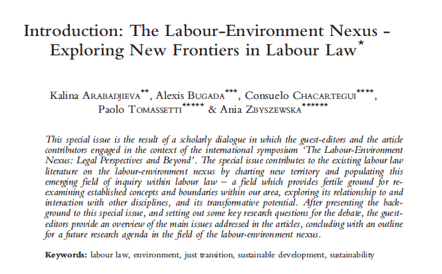 Very proud of this new special issue of the International Journal of Comparative Labour Law and Industrial Relations on the #Labour #Environment nexus - huge thanks to the editors and all colleagues involved in this project for their inspiring ideas!
✊🌎bit.ly/3LGnp7d