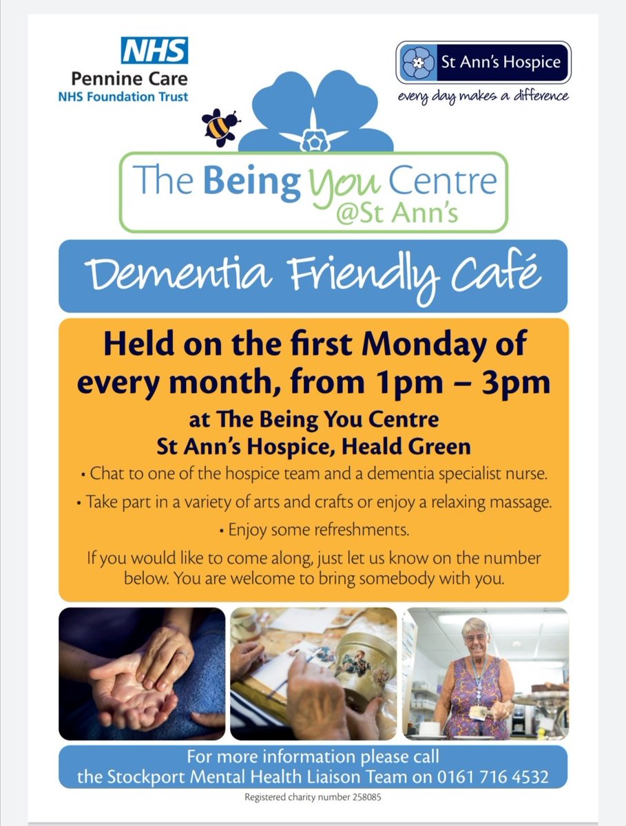 Bridget Willis (@bridgetwillis11) on Twitter photo Our joint dementia group is on next week at <a href="/StAnnsHospice/">St Ann's Hospice</a>.
Amazing resources and support for people living with dementia. <a href="/PennineCareNHS/">Pennine Care NHS FT</a> Our joint dementia group is on next week at <a href="/StAnnsHospice/">St Ann's Hospice</a>.
Amazing resources and support for people living with dementia. <a href="/PennineCareNHS/">Pennine Care NHS FT</a>