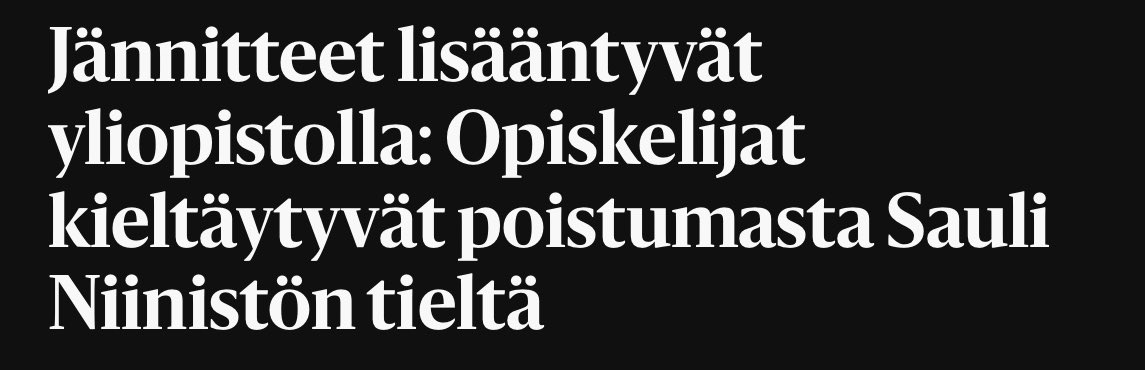 Opiskelijat eivät suostu poistumaan Helsingin yliopistolta.

Osa näistä on yöpynyt maksutta muiden rahoilla jo viikon yliopistolla.

Nyt on oikea aika laittaa jokaiselle yöpymisestä lasku käteen ja lopuilta jäädyttää tuet pariksi kk:ksi, jos eivät poistu.

Että kehtaavatkin.