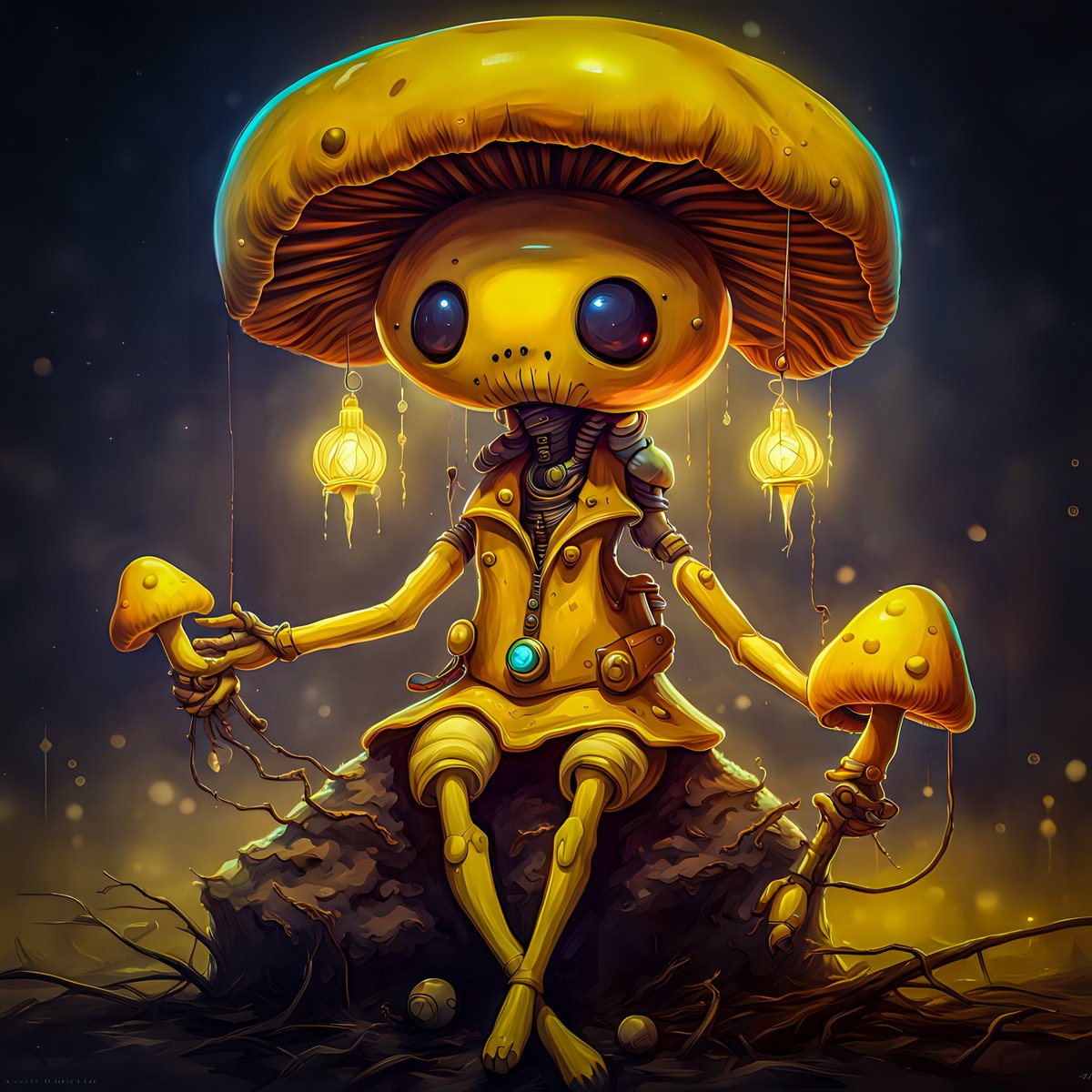 Good morning dear mushrooms 💛🍄💛
Wishing you a healthy and fun day🫶🌼

Mushroom Voodoo Doll 21
 for #cactusboom yellow challenge 
1/1
3,33 ꜩ

<a href="/objktcom/">objkt</a> 
#TezosArts 

objkt.com/asset/KT1LfLwY…