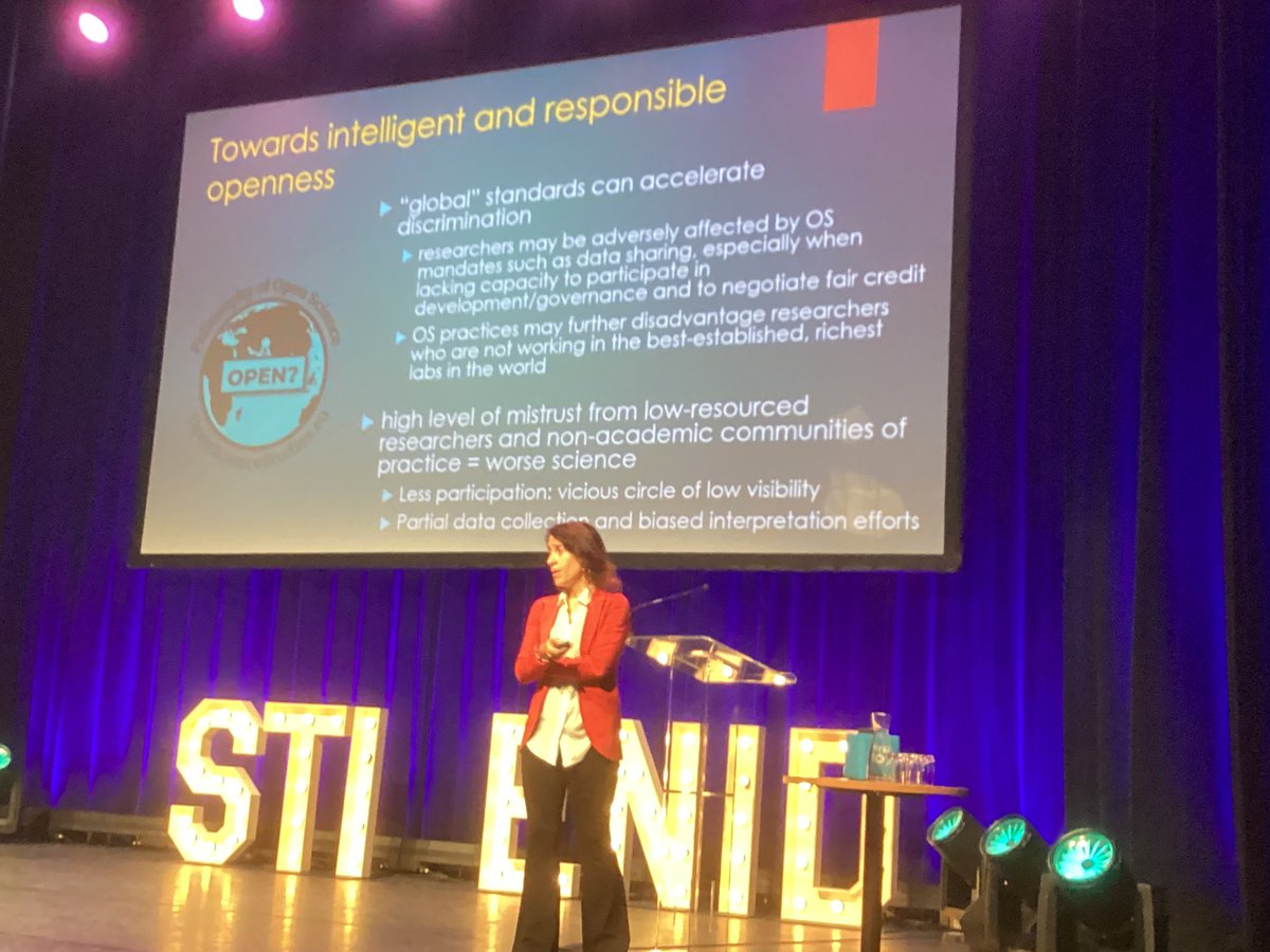 Good point from @SabinaLeonelli that global standards around open science practices can accelerate discrimination. #STI2023