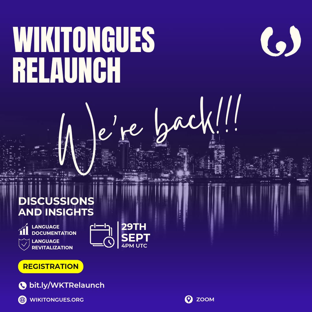 RELAUNCH OF WIKITONGUES USER GROUP

Ndewo nu!

You are all invited to the relaunch of Wikitongues User Group.

Date: Friday 29th September 2023 

Time: 4:00p.m. UTC 

Venue: Online - Zoom

We invite you to join us by registering here - 

meta.wikimedia.beta.wmflabs.org/wiki/Event:Wik…

#SeeThread