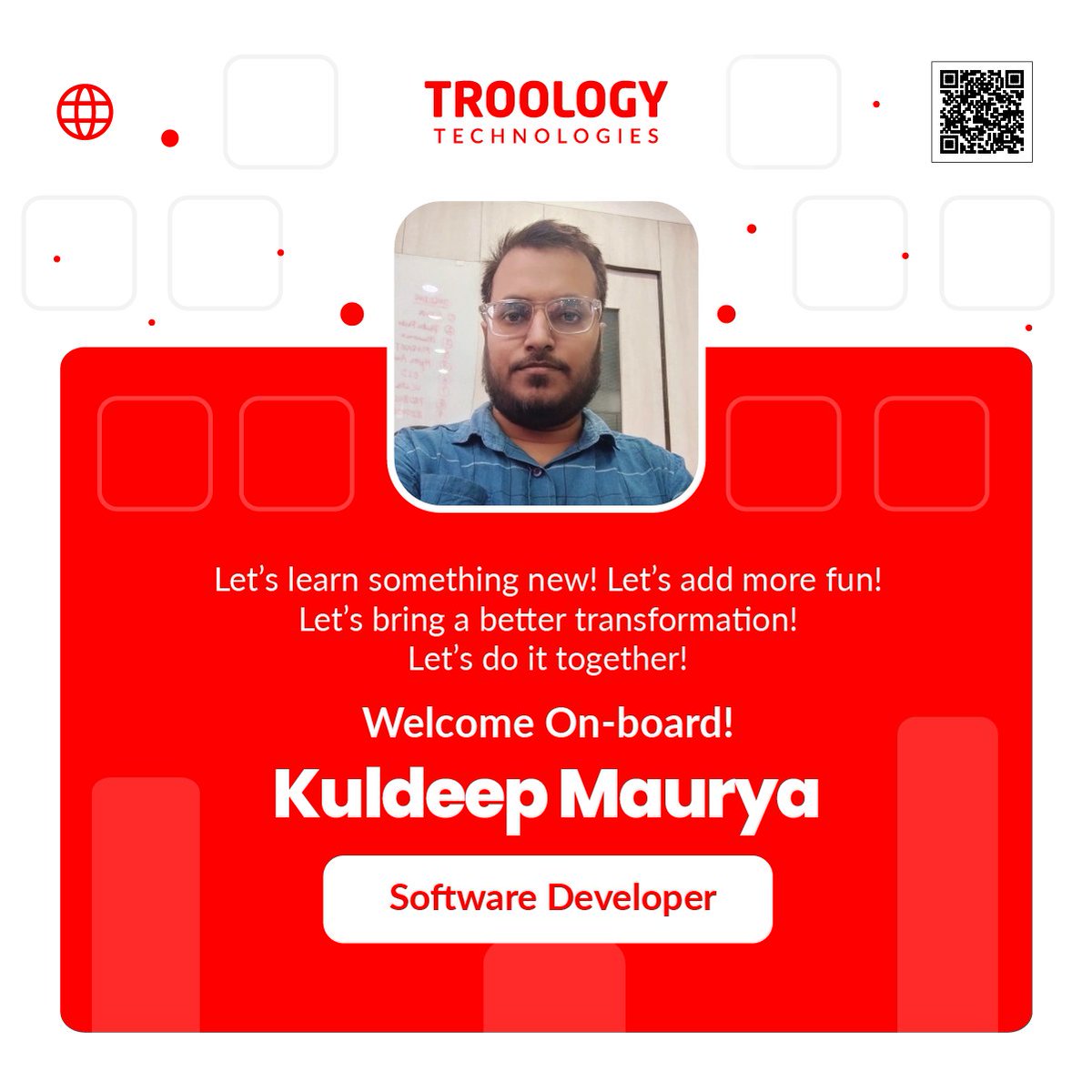 TROOLOGY's tweet photo. We are delighted to introduce Kuldeep Maurya, the latest addition to our Software Developer team at TROOLOGY Technologies! https://t.co/hYWkNyo4ZH