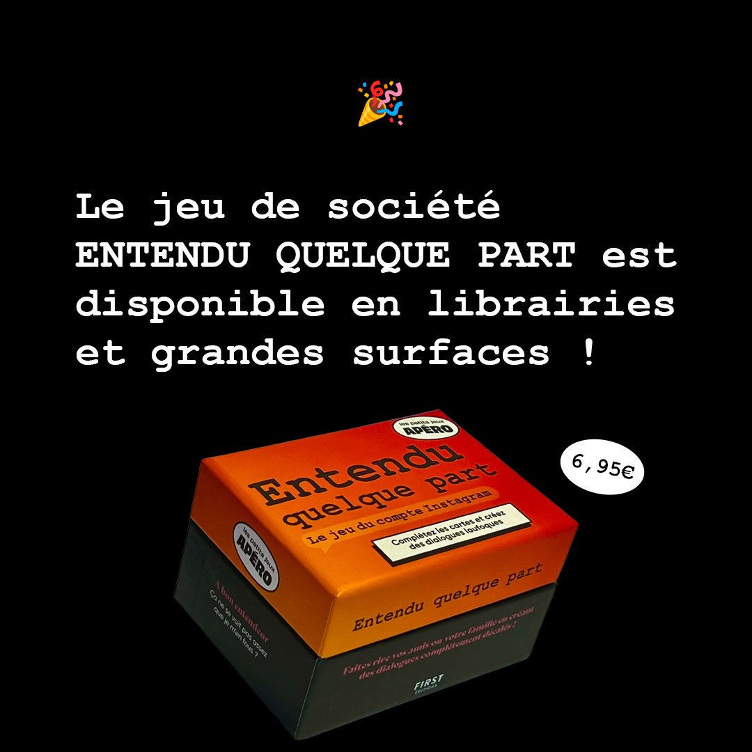EntenduQlqPart's tweet photo. J'ai le plaisir de vous annoncer la sortie du jeu ENTENDU QUELQUE PART 🥳

Si vous aimez les soirées bien animées et que vous voulez soutenir ce compte, rdv en librairies ou cliquez ici 👉 https://t.co/Tu9yvScjJu ❤️ https://t.co/HrZxByQBR9