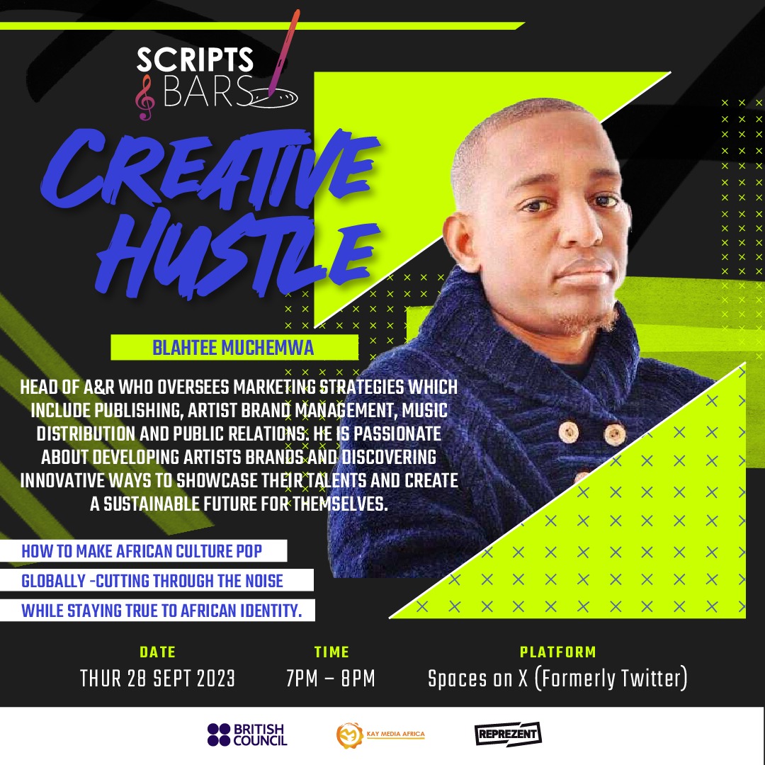 Scripts & Bars (@scriptsandbars) on Twitter photo How do we make African culture POP globally?
Join the space discussion with <a href="/BlahteeMuchemwa/">Blahtee</a> and <a href="/rutendodenise/">Rutendo Denise Mutsamwira</a>
Hosted by Scripts & Bars
Thursday 28 September, 7pm
Platform: X (Formerly Twitter)
<a href="/kaymediaafrica/">KAY MEDIA AFRICA</a> <a href="/SouthernAfrArts/">Southern Africa Arts - British Council</a> How do we make African culture POP globally?
Join the space discussion with <a href="/BlahteeMuchemwa/">Blahtee</a> and <a href="/rutendodenise/">Rutendo Denise Mutsamwira</a>
Hosted by Scripts & Bars
Thursday 28 September, 7pm
Platform: X (Formerly Twitter)
<a href="/kaymediaafrica/">KAY MEDIA AFRICA</a> <a href="/SouthernAfrArts/">Southern Africa Arts - British Council</a>