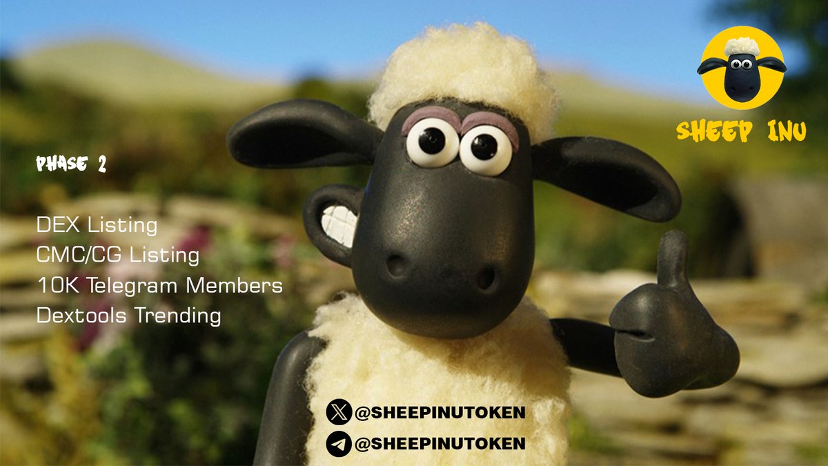 SHEEPINUTOKEN's tweet photo. Phase 2
The way in which SHEEP INU will be listed on the decentralized exchange and will start conquering DeFi.
DEX Listing
CMC/CG Listing
10K Telegram Members
Dextools Trending
#SHEEPINU https://t.co/Y5F5Z84SBm