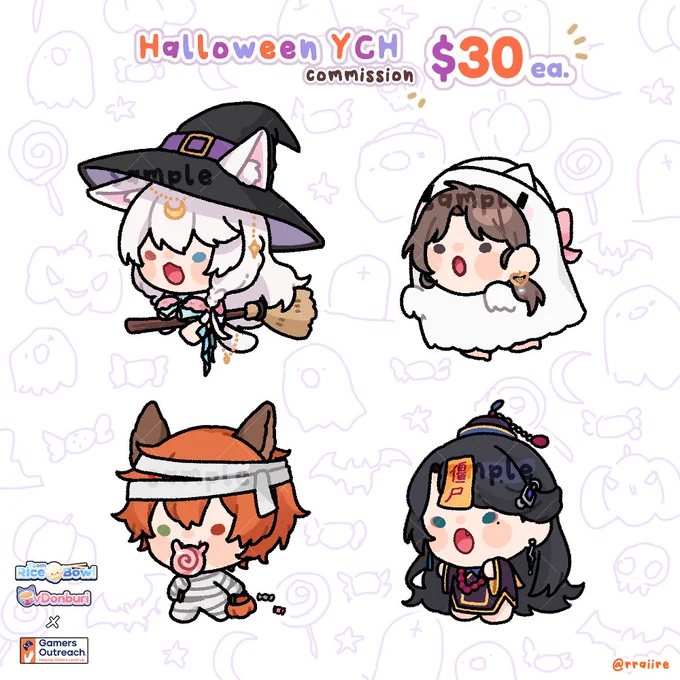 [♡ + ↻ are appreciated] 👻 #VGenOpen 

I'll be joining @Team_RiceBowl &amp; @vDonburi to work with Gamer Outreach throughout October for a charity event! 
YCHs will be open for $30 each.

how to order? › https://t.co/8eQTHUFinw
⤷ ends 30 Oct @ 12.00 am gmt+08 