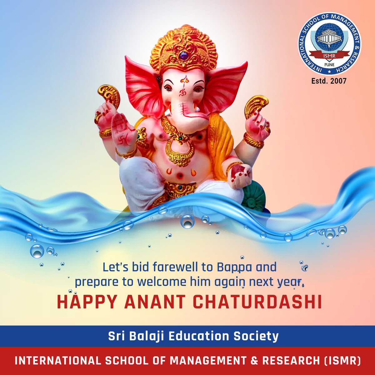 ISMRCOLLEGE's tweet photo. The '#GanpatiBappaMorya echoes fill the air as we immerse our beloved #Ganesha. Wishing all our students #success, #knowledge, and #Wisdom  as we embrace a new academic year https://t.co/YGvt2sNljV https://t.co/JEXgGqrjBC