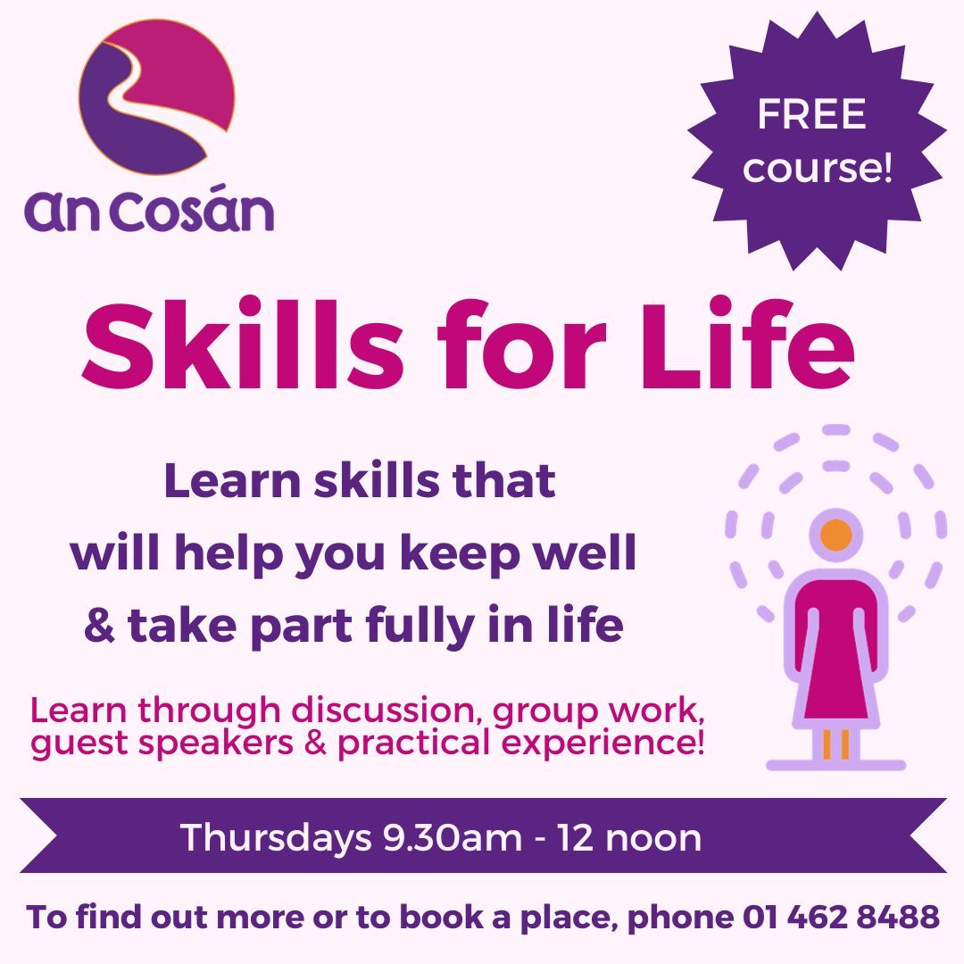 We have a few spaces left on our Skills For Life course! Please spread the word! 

Topics include:  

Healthy living 
Well-being and self-care 
Managing your money 
Understanding the media 
Making the most of technology 

To register, call 01 462 8488

#LifelongLearning #Tallaght