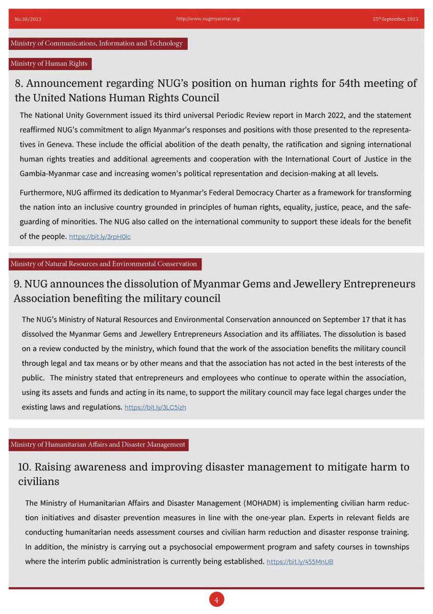 NUGMyanmar's tweet photo. National Unity Government Weekly Press Update (38 / 2023)
Download Link - https://t.co/H8PGMXbQvQ
#NationalUnityGovernment
#WhatsHappeninglnMyanmar https://t.co/q69t68tplK