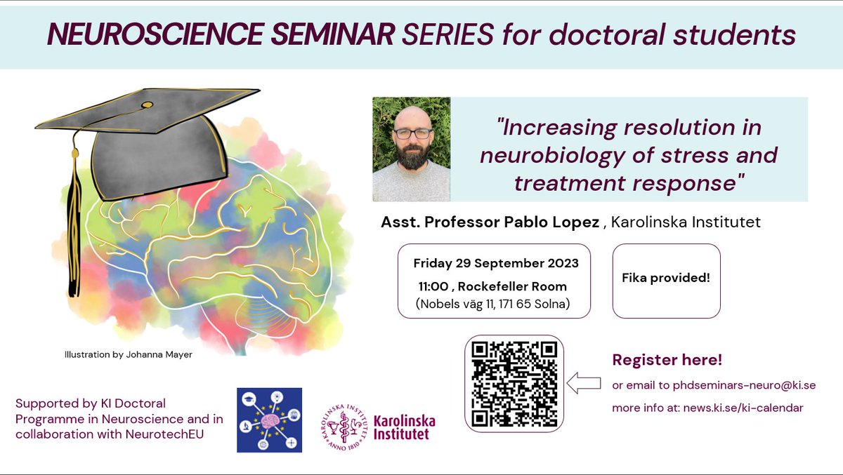 Tomorrow at 11:00. Rockefeller lecture hall, Nobels väg 11, @karolinskainst, @JPablo_Neuro will talk about: 'Increasing resolution in neurobiology of stress and treatment response'. Details and registration: news.ki.se/calendar/neuro…