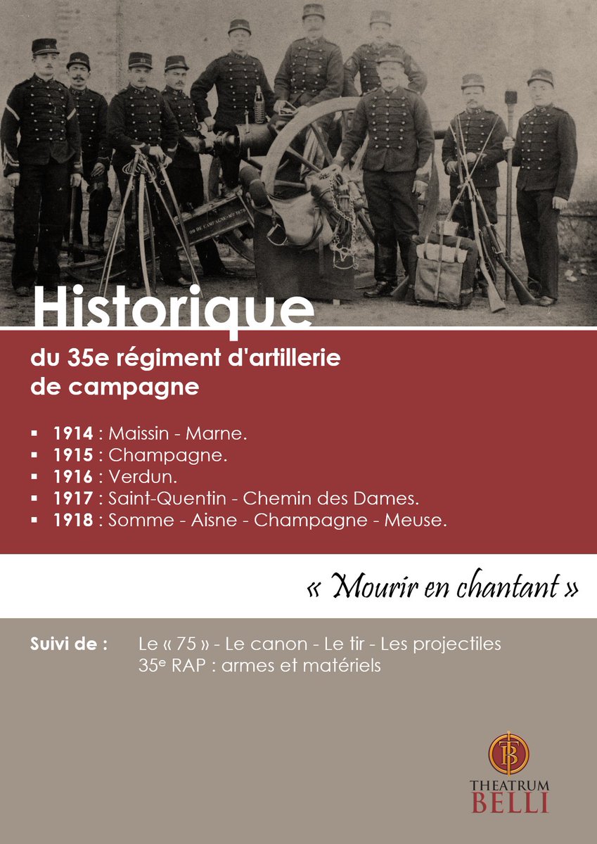 TheatrumBelli's tweet image. Le #35eRAP célèbre ses 150 ans le 30 septembre prochain à #Tarbes.
Lire son épopée durant la Grande Guerre, suivi de la présentation du célèbre #canon de 75.
&amp;gt;&amp;gt; theatrum-belli.com/historique-du-…