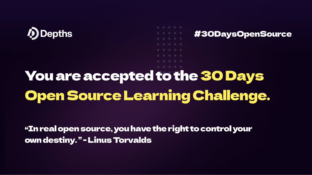 Sanjeet84210465's tweet photo. I just got selected in 30 days open source challenge by @depthsHQ. You can also participate in this I have 2 invite codes, Just retweet this post and I will DM you the code.
#30DaysOpenSource #opensourcecommunity #learrning https://t.co/2STWsqxAst