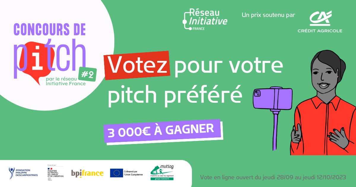 [ #CONCOURSDEPITCH ] Votez pour votre vidéo de #pitch préférée ! 
Soutenez votre entrepreneur favori et aidez-le à remporter le Prix du public en votant 👇
Avec le soutien de notre partenaire <a href="/CreditAgricole/">Crédit Agricole</a> 💪
initiativefrance.wiin.io/fr/application…