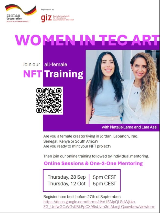 NFTs are not just digital collectibles; they are a gateway to the future of ownership and creativity. 

This is how we carve and mark important spaces for women in the Web3 space.

Join <a href="/LaraAssi11/">Lara Assi</a>, Natalie Lama and I on this revolution 🔥