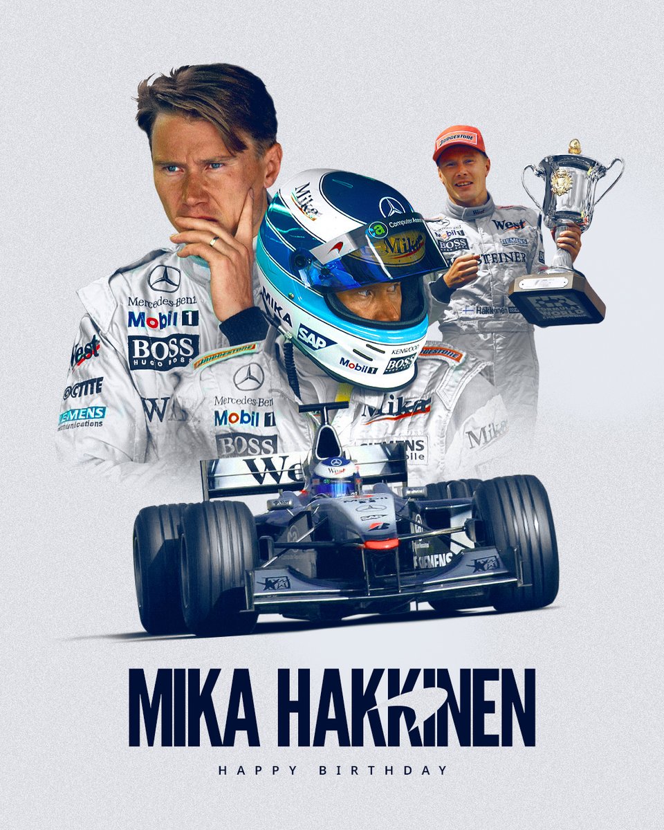 McLarenF1's tweet photo. The Flying Finn! 💙🤍

Happy birthday, @F1MikaHakkinen! 🎉

#F1 https://t.co/UKzuQ3q9N9