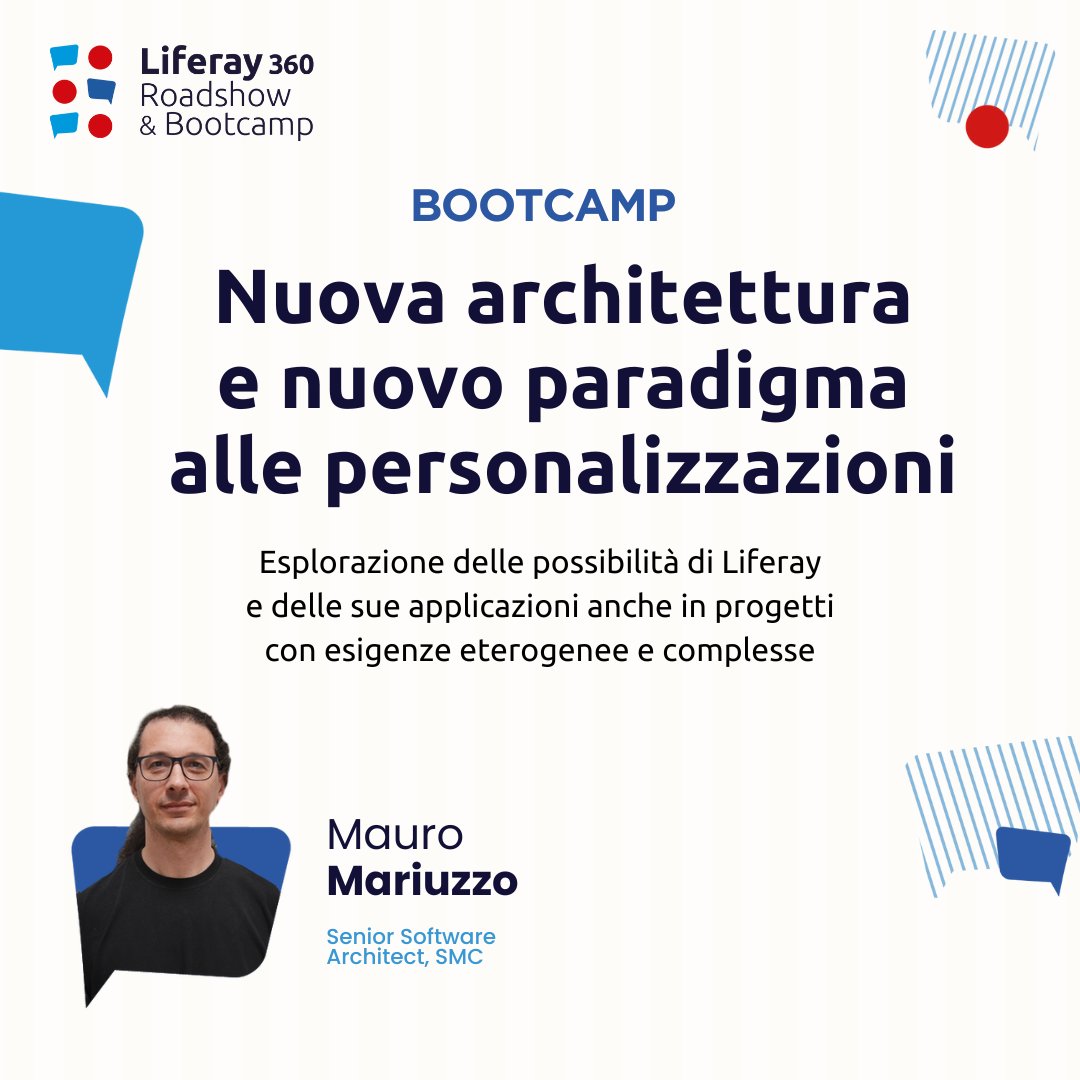 ✅ Entra nel mondo di Mauro Mariuzzo, il #5ottobre al #Liferay360, mentre esplora i metodi per ottenere un'ottima flessibilità architettonica senza compromettere le esigenze specifiche.

➡️ Info e registrazione qui: smc.it/liferay360-roa…

#UserExperience #Liferay #OSW2023