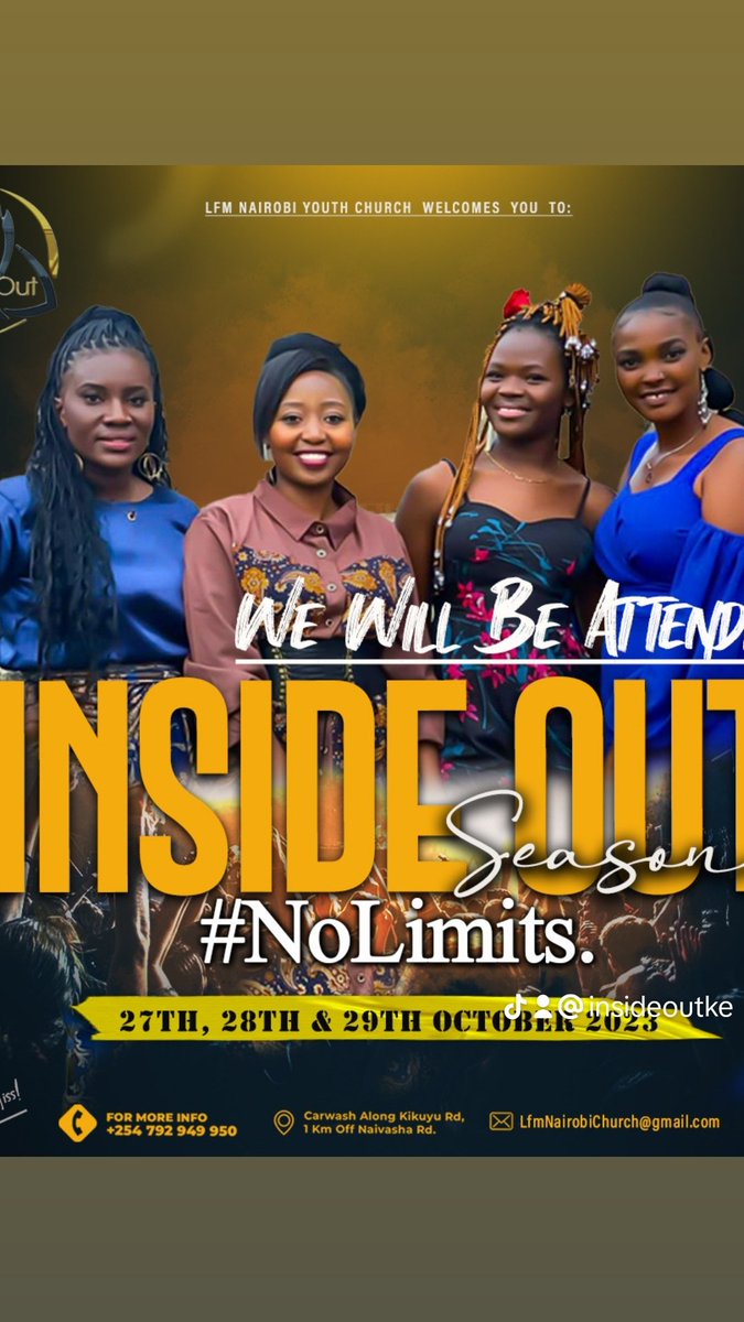 InsideOut_ke's tweet photo. Inside Out Season 5 - #Nolimits ‼️
🔶️October 27th-28th
🔶️Lfm Nairobi Church 
🔶️ Entry is Free

#nolimits #insideout  #trending #youngandgrown #praisethelord https://t.co/quZv3JVpl3