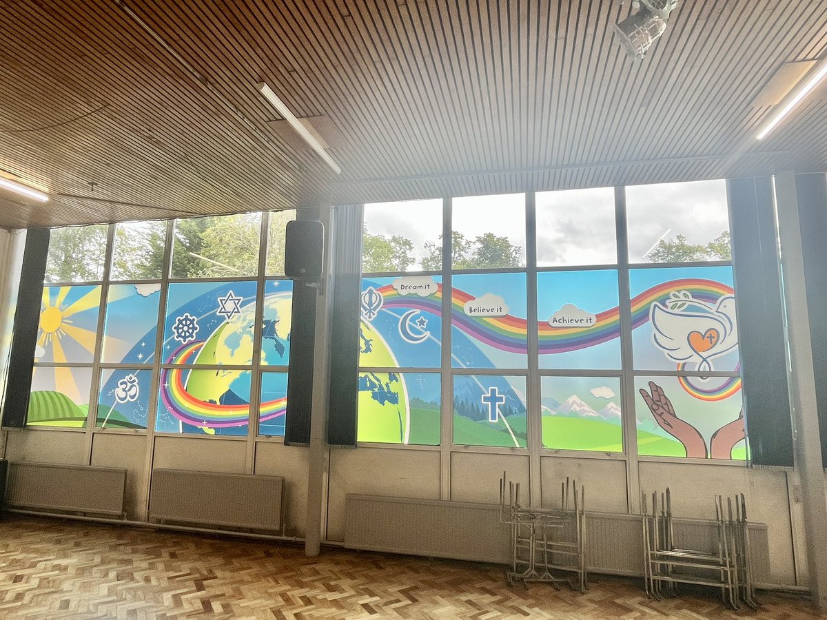 twothirdsdesign's tweet image. “The displays look amazing!  Attention to detail is amazing too and school looks very welcoming, the end result is fantastic!” Business Manager - St. Mary’s C of E Academy. #schoolValues #windowVinyl