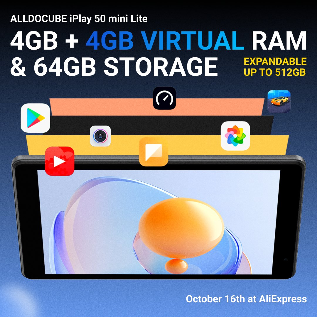 alldocube's tweet image. Never run out of space with the Alldocube iPlay 50 mini Lite! With 4GB + 4GB virtual RAM and 64GB storage (expandable up to 512GB), you&apos;ll have all the room you need for your favorite apps and files. 📱💾#AmpleStorage #ExpandableMemory
