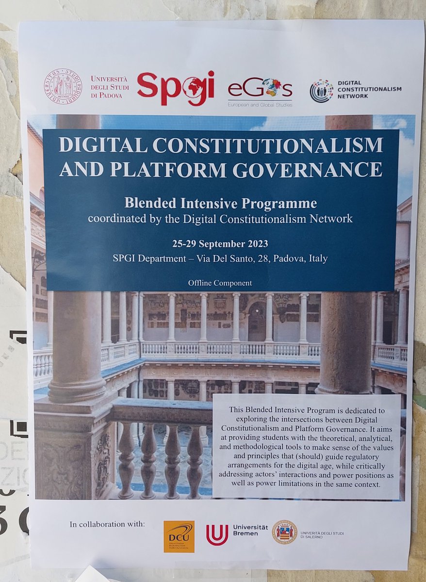 Mariëlle Wijermars (@marielle_w_) on Twitter photo For the offline component of the 4th edition of our teaching partnership, the Digital Constitutionalism Network <a href="/DigitalConstit1/">Digital Constitutionalism Network</a> is in Padova this week with brilliant students from <a href="/UniPadova/">Università di Padova</a>, <a href="/DCU/">Dublin City University</a> and @UniBremen For the offline component of the 4th edition of our teaching partnership, the Digital Constitutionalism Network <a href="/DigitalConstit1/">Digital Constitutionalism Network</a> is in Padova this week with brilliant students from <a href="/UniPadova/">Università di Padova</a>, <a href="/DCU/">Dublin City University</a> and @UniBremen