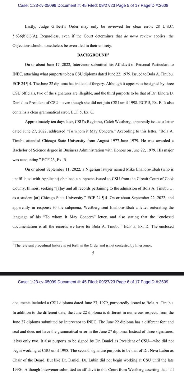 IsaBature3's tweet photo. BREAKING: Atiku files response in US Court, insists on the earlier judgment that ordered the release of Tinubu's records at CSU

Atiku asked the court to order the release of the records before Oct 3 in order to allow him use the documents at the Supreme Court in Nigeria on Oct 5 https://t.co/8VcgI26iHM
