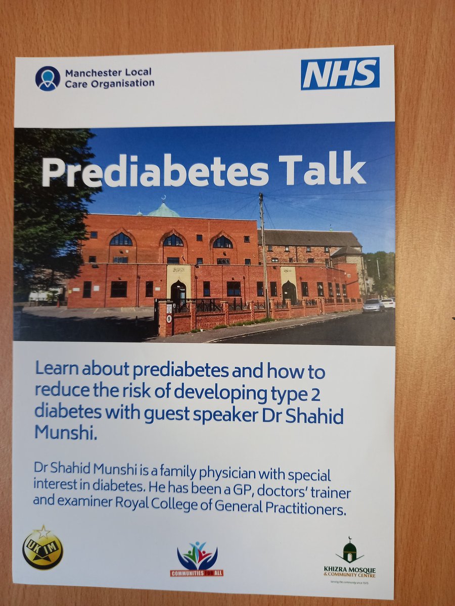 Please share this event <a href="/KhizraMosque/">Khizra Mosque</a> with Dr Munshi raising community awareness about pre diabetes.