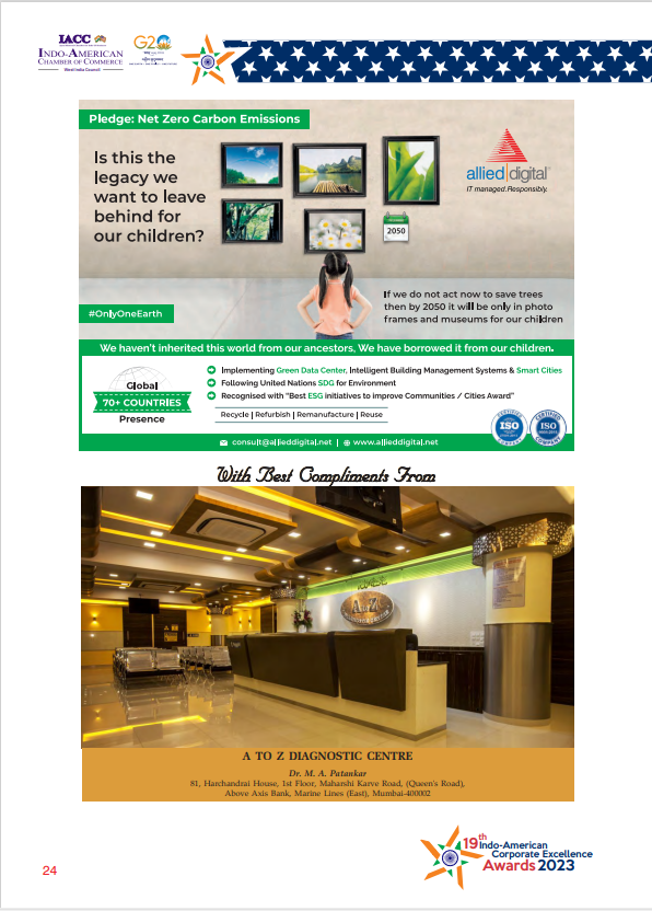 AlliedDigital's tweet photo. Allied Digital proudly graces the pages of the post-event Souvenir booklet of the esteemed 19th Indo-American Corporate Excellence Awards 2023.  #CorporateExcellence #AwardsNight #AlliedDigital #ESG https://t.co/r09IkXz5Vc