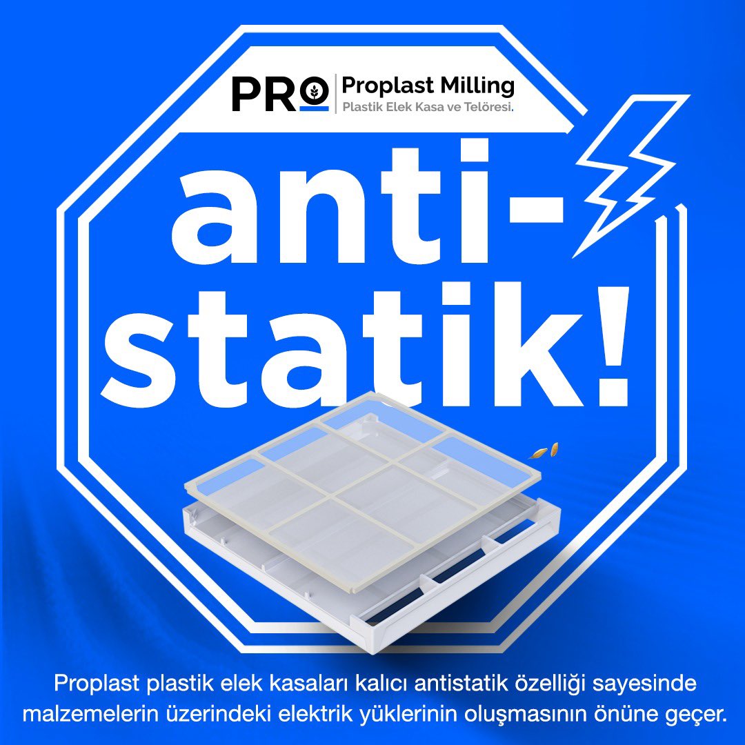 MillingProplast's tweet photo. Dikkat Antistatik! ⚡️
Proplast elek kasaları, kalıcı antistatik özelliği sayesinde malzemelerin üzerindeki elektrik yüklerinin oluşmasının önüne geçer.
https://t.co/ImHK3SrFGw

#proplast #milling #sieve #frame #monoblock #antistatic #flour #flourmilling #silo #flourfactory https://t.co/XWTR6OB6NP