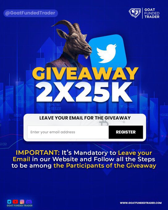 The Banks (@imthebanks) on Twitter photo 🎁 🚨 $50k Giveaway 🚨🎁
Price : 2x $25k Challenge Account
1. Follow :
<a href="/ImTheBanks/">The Banks</a>
<a href="/EdwardXLreal/">Edward XL | CEO of GoatFundedTrader</a>
<a href="/GoatFunded/">Goat Funded Trader</a>
2. Like + Repost
3. Tag 3 friends
End in 5 days ⏳ 🎁 🚨 $50k Giveaway 🚨🎁
Price : 2x $25k Challenge Account
1. Follow :
<a href="/ImTheBanks/">The Banks</a>
<a href="/EdwardXLreal/">Edward XL | CEO of GoatFundedTrader</a>
<a href="/GoatFunded/">Goat Funded Trader</a>
2. Like + Repost
3. Tag 3 friends
End in 5 days ⏳