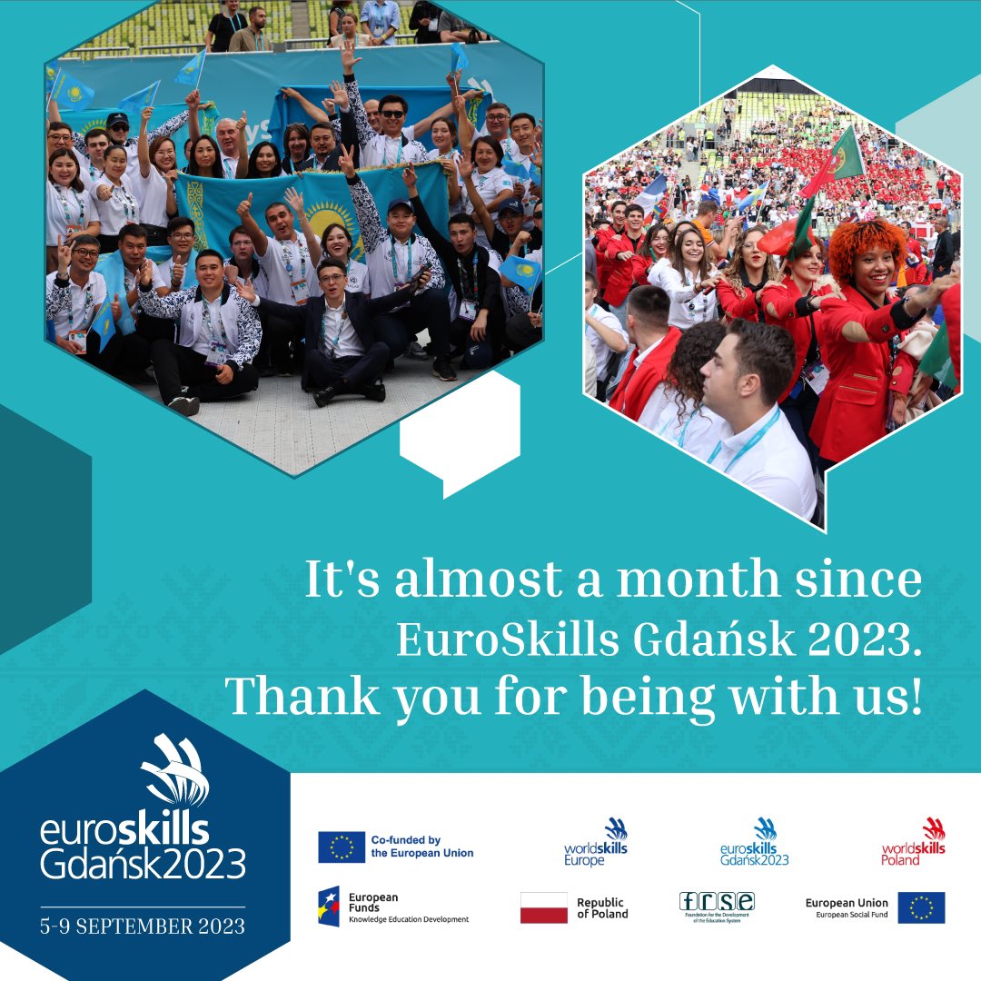 It's almost a month since <a href="/ESGdansk2023/">EuroSkills Gdańsk 2023</a>, and we're still looking at photos and videos from the event with wide smiles 😄 
Thank you for being with us! Don't forget to tag us in your social media 📱 📸 🎬 

#socialmedia #SoMe #memories #gdansk
