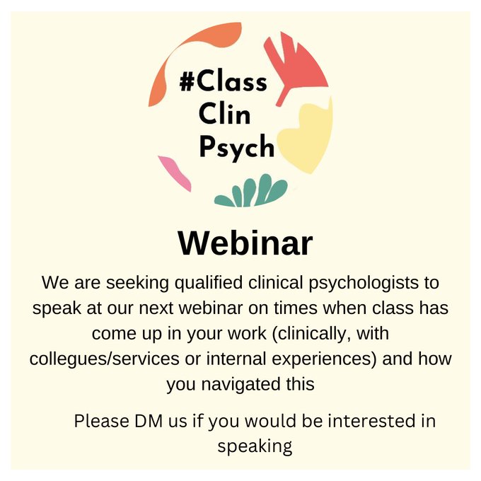 Our next webinar in November will be more of a reflective space to think about our experiences of class at work, we'd love to hear from any psychologists who would be kind be kind enough to share their experiences!