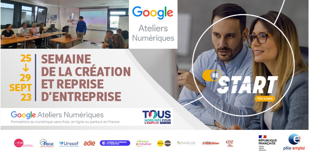 📷 6e édition de #Restart, semaine dédiée à la création et à la reprise d’#entreprise‼️
🚀 #ateliersgoogle #numerique au #poleemploi de #Trignac avec <a href="/GoogleEnFrance/">Google en France</a> 👍
✅ Comment communiquer sur internet avec ses clients❓
✅ Comment utiliser les #reseauxsociaux❓
#TousMobilises