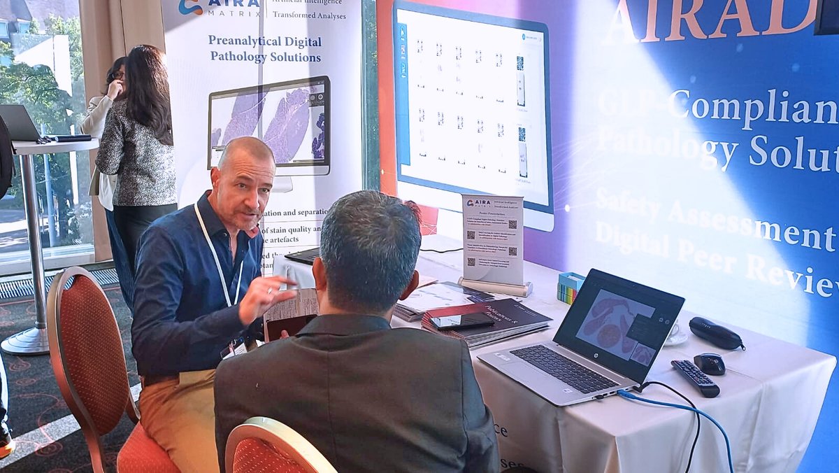 Our team is in action at #ESTP2023! Swing by Geneva 1 at 12:45 pm for our Lunch Symposium. We are presenting AIRADHI, our GLP-compliant IMS integrated with AI-based solutions for preclinical pathology analysis. Let's connect! 
#ESTPEmergingTherapeutics #AI #ESTP #ToxPath #IATP