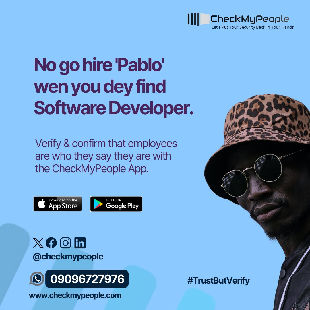 checkmypeople's tweet photo. No dey hire 'Elon Musk boys' come regret am later! Don't take chances with your staff! Ensure your hires are the real deal with the CheckMyPeople App.

Download the CheckMyPeople App now on PlayStore and Apple Store.

https://t.co/DLFn4zqhOa

#CheckMyPeople #TrustButVerify https://t.co/3DYFmLJOUv