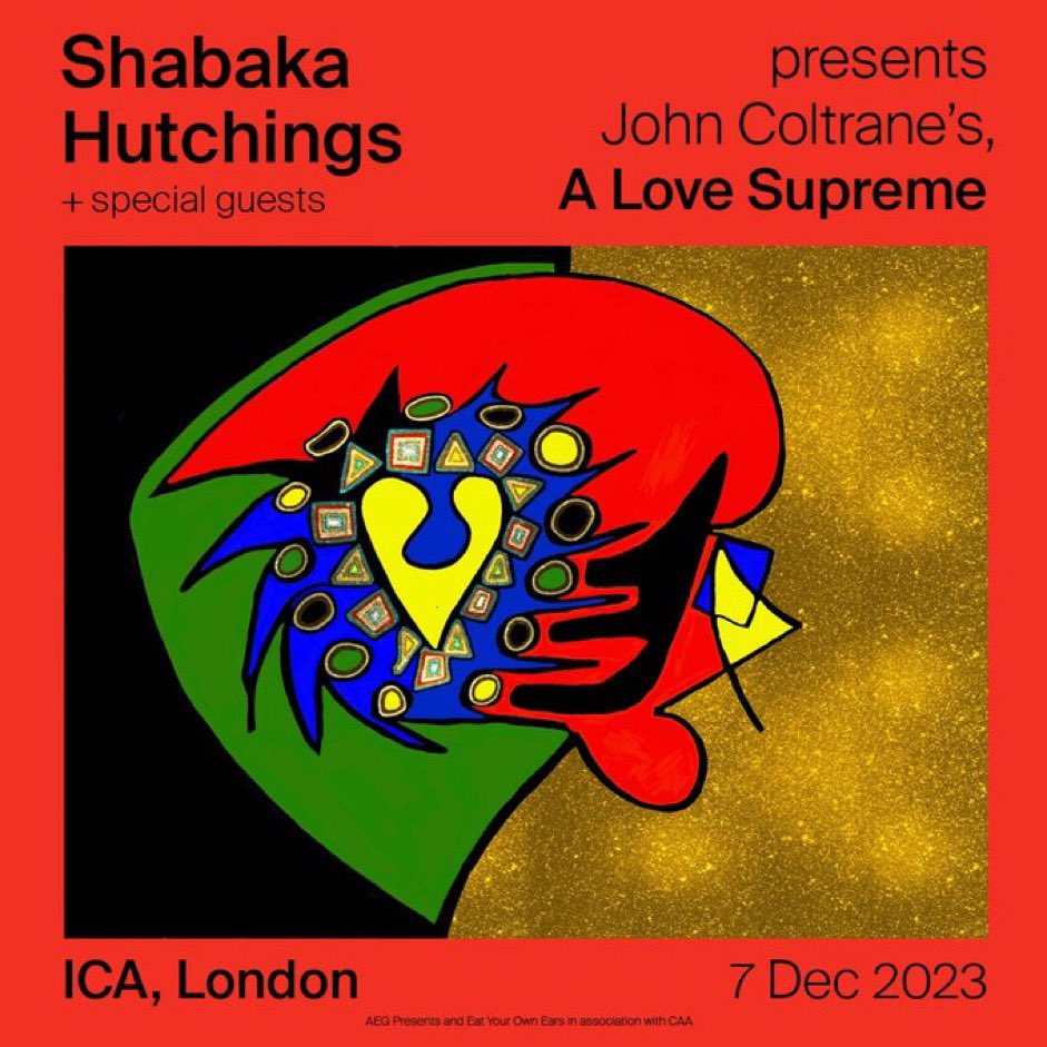 Shabaka Hutchings @shabakah presents John Coltrane's ‘A Love Supreme’ for his final London performance on sax
 @ICALondon

Ft 4 drummers: @TomSkinner__ @ewakilihick Jas Kayser & @Mosesboyd_ guitar @dave_okumu_ & bass Tom Herbert 

Onsale tomorrow 10am
dice.fm/event/d2666-sh…