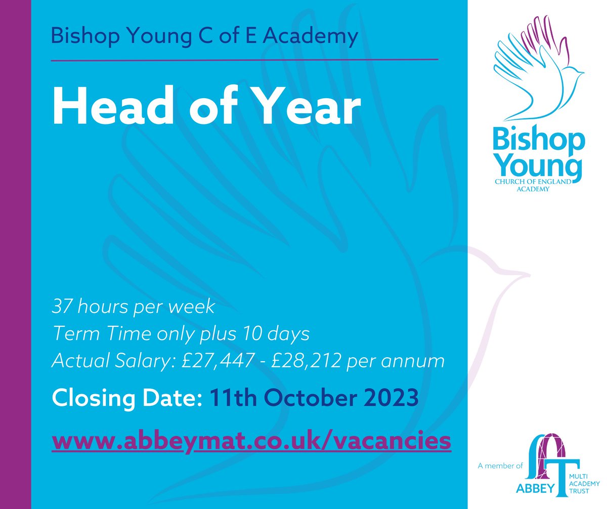 bishopyoungce's tweet photo. We are looking for a new Head of Year role to be filled, if you or someone you know would like more info, follow up on our vacancies page:

https://t.co/wWJyqYSgvh https://t.co/cQe8eDAqfj