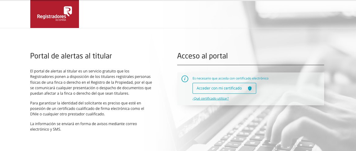 ¿Conoces el portal de alertas al titular registral? 

El servicio por el que una persona (física) puede estar informada puntual y gratuitamente de cualquier presentación de documentos, que afecte a la finca o derecho del que sea titular.    

🚨 sede.registradores.org/alertas/home