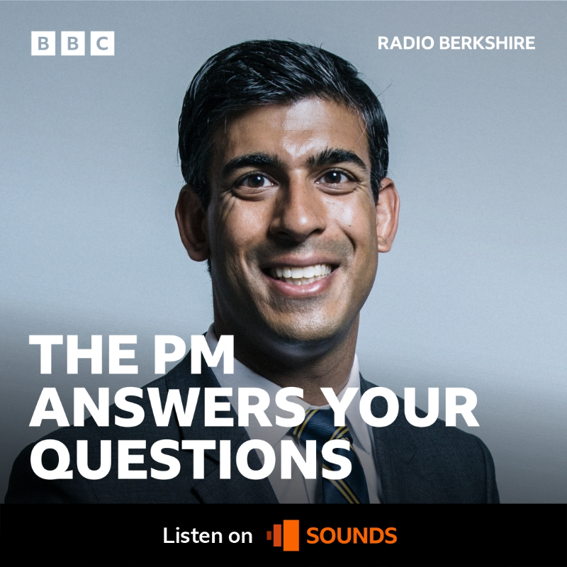BBCBerkshire's tweet photo. 🔊 The Prime Minister Rishi Sunak speaks to @andrewpeach and answers questions on Conservative prospects in Berkshire, the future of Reading Prison and football governance. 
Spoiler: he doesn't want to buy @ReadingFC. 
Full interview here 👇