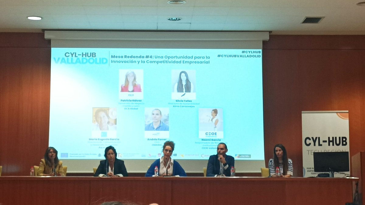 Comienza la 4ª #mesaredonda, titulada ‘Una Oportunidad para la Innovación y la Competitividad Empresarial’, con Andrés Ferrer (<a href="/Omawa_HE/">OMAWA huella ecológica</a>), Silvia Téllez (<a href="/almacarraovejas/">Alma Carraovejas</a>), María Eugenia García (<a href="/aqua_vall/">AquaVall 💧</a>) y Patricia Gálvez (<a href="/Global_OCA/">OCA Global</a>). Modera Noemí García (<a href="/CEOEValladolid/">CEOE Valladolid</a>)